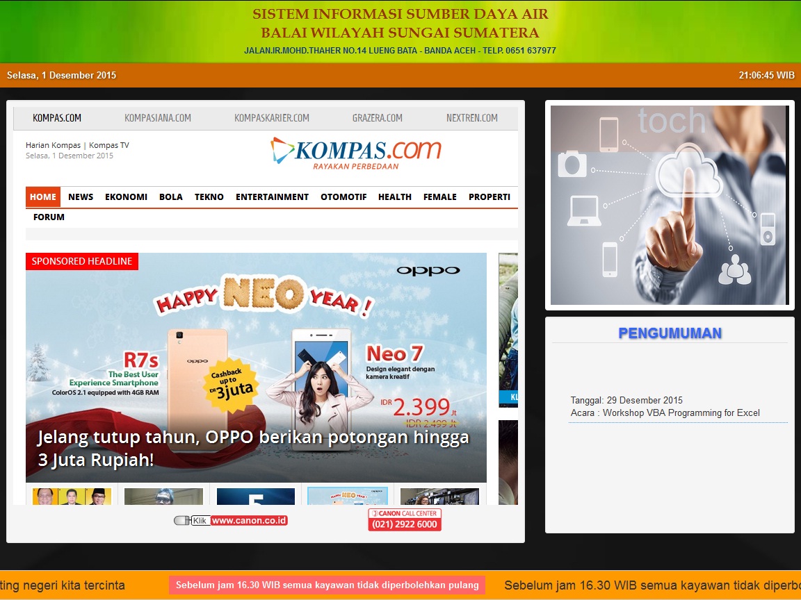 Layar Informasi Badan Sumber Daya Air Sumatera